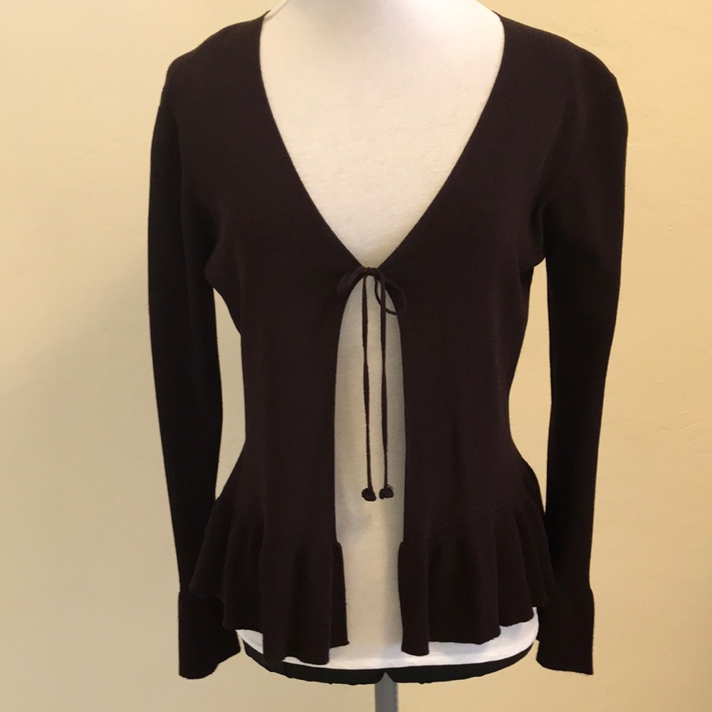 Brown Tie Front Peplum Sweater
